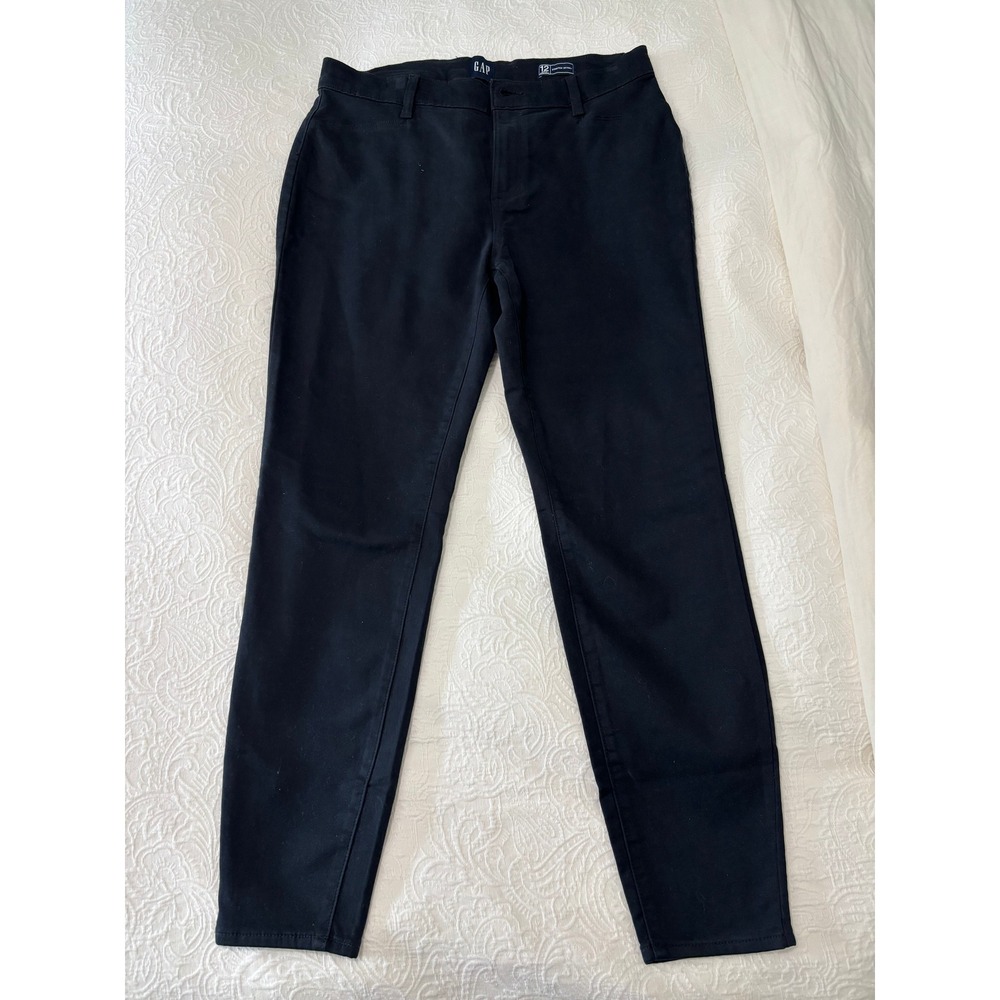 Gap Stretch Skinny Pants Black Mid Rise Tapered Trousers Size 12